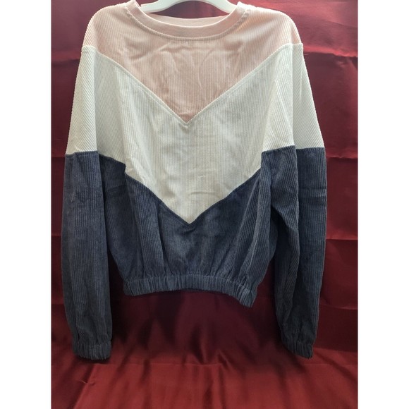 Women Dark Blue Colorblock Pink Long Sleeve Corduroy Sweatshirt small zaful - Picture 1 of 7